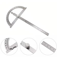 Angle Measuring Instrument Stainless Steel Protractor 0-180 Degree Rotary Arm Measuring Ruler Woodworking Degree Protractor(15cm)1pc - Silver - View 3