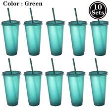 20 ،10 ،1 قطعة أكواب بلاستيكية قابلة لإعادة الاستخدام بسعة 24 أونصة مع أغطية وقشاطات - 10 قطع ، أكواب ماء متينة للقهوة المثلجة ، أكواب سفر كبيرة صدغية ، مثالية لحفلات الهالوين والأعياد الميلادية والعيد المجيد وهدايا الافتتاح ، خفيفة الوزن ، مستطيلة ، خالية من البولي فينيل كلوريد ، للغسيل اليدوي فقط - متعدد الألوان - مشاهدة 24