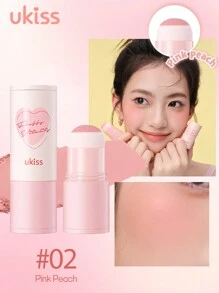 UKISS 霜状腮红棒，适合所有肤色，天鹅绒腮红色，带海绵头，隐藏皮肤毛孔，有色眼部保湿霜，脸颊，保湿轻盈腮红，轻盈水彩透明效果，Smooth Mate 面部腮红，轻盈、光滑、面部美容化妆品 - 02# Pink Peach - 查看 2