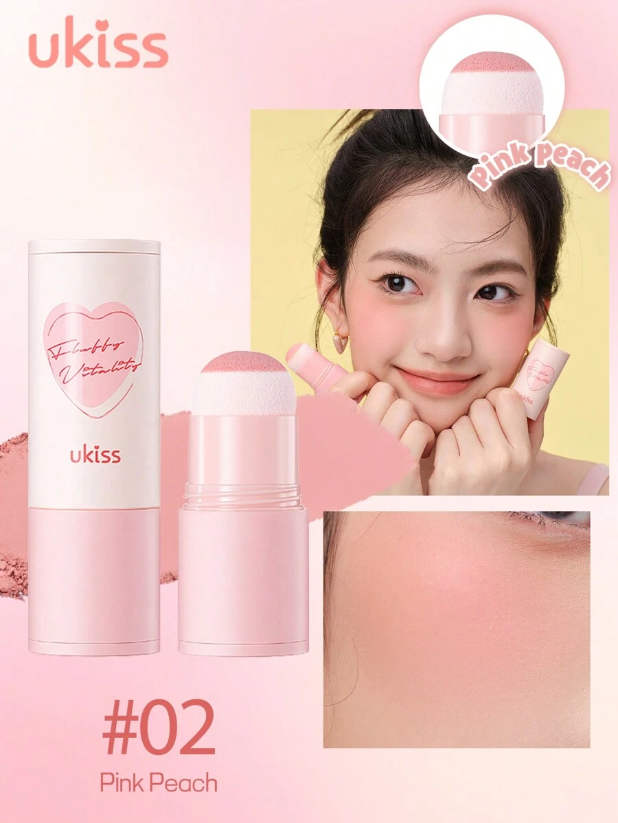 UKISS 霜状腮红棒，适合所有肤色，天鹅绒腮红色，带海绵头，隐藏皮肤毛孔，有色眼部保湿霜，脸颊，保湿轻盈腮红，轻盈水彩透明效果，Smooth Mate 面部腮红，轻盈、光滑、面部美容化妆品