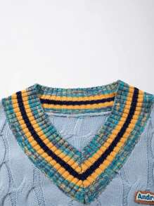 Toamnă Iarnă Nou Unisex Lejer, Casual, Stilul Colegiu, tiv, Blocare de culoare, Coardă răsucită în dungi, Trim pentru unghii, rever cu umăr căzut, Pulover cu mânecă lungă