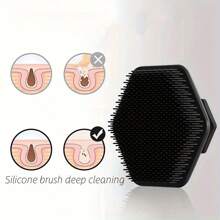 1 pieza Cepillo de silicona para limpieza de poros, peine de masaje para barba, cepillo de baño exfoliante, cepillo de limpieza facial manual - Negro - Ver 4