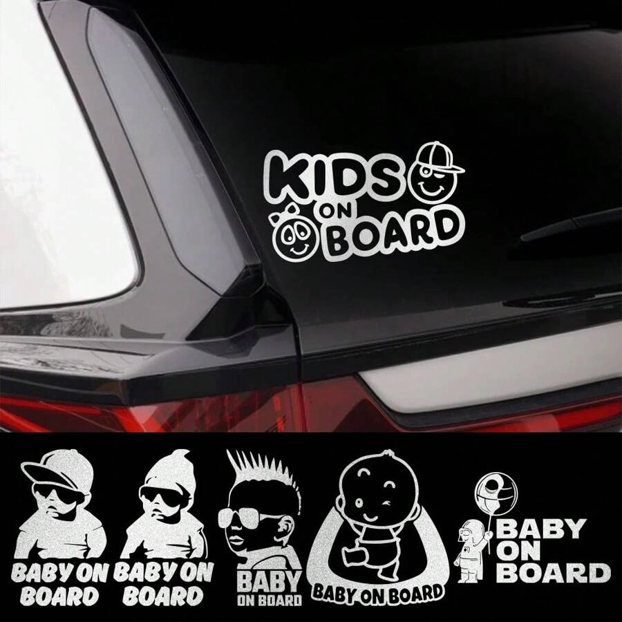适用于 Mini Cooper S JCW R50 R53 R56 R60 R61 F54 F55 F56 F60 配件 Baby On Board 车身卡通贴纸 警示贴花 PVC - Silver White - 查看 1