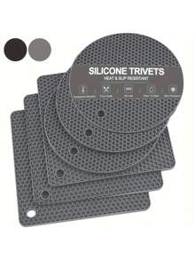 6 PCS Silicone Trivets Set, Heat Resistant Pot Holders, 7 IN Non-Slip Hot Pads For Kitchen, Multi-Purpose Square & Round Mats For Hot Dishes, Pots, And Pans - Black/Grey - Multicolor - View 12