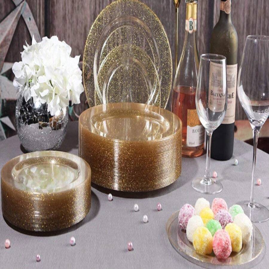 Reusable Plastic Dinnerware Set, Hard Plastic Plates, Western-Style Plates, Dishwasher Safe For Home, Party, Gathering - White - View 1