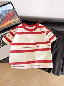 Kids' Summer Bestselling Color Block Stripe Short Sleeve T-Shirt - Red and White - View 1