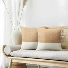 1 件现代农舍简约纯色亚麻装饰抱枕套、沙发卧室家居装饰、不含枕芯 - 卡其色 - 查看 3