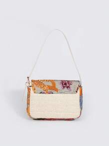 Sequin Embroidery Shoulder Bag, Women's Fashion Flower Embroidery Flip Underarm Bag, Contrasting Sequin Splicing Metal Lock Dinner Bag, PP Straw Splicing Random Embroidery Flower Zipper Shoulder Bag,Party Bag & Bride Bag, Perfect For Party,Wedding, Prom,Dinner/Banquet, Matching With Wedding Dress, Formal Dresses, Prom Dress, Birthday Dress, Party Dress - Multicolor - View 5