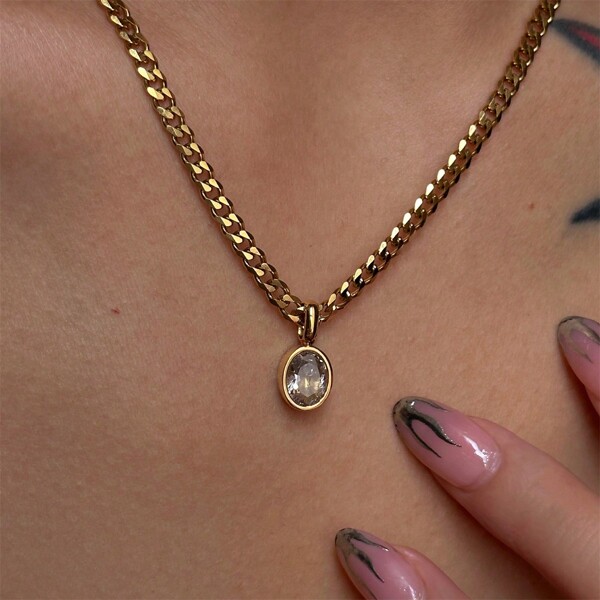 1pc 18K Gold Plated Stainless Steel Zirconia Pendant Necklace, Suitable For Women's Daily And Wedding Wear, Gift