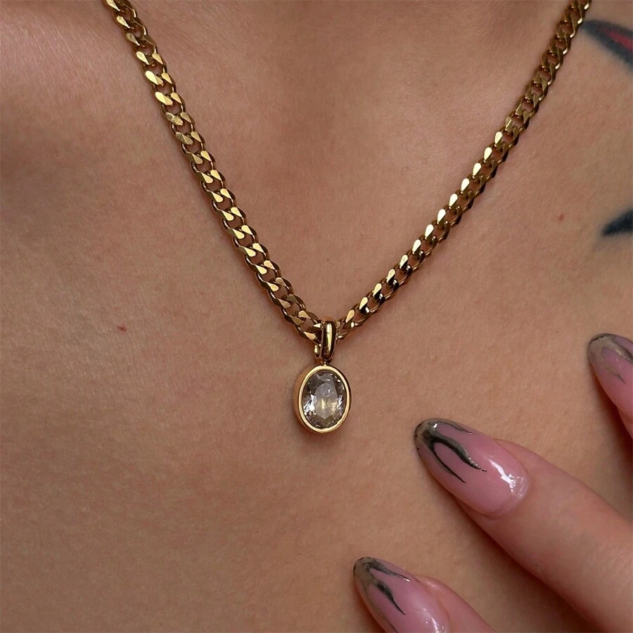 1 件 18K 镀金不锈钢锆石吊坠项链，适合女性日常和婚礼佩戴，礼物 - 金黃色 - 查看 1