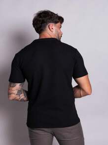 ITALIAN KNITTING POLO T-SHIRT WITH ELASTANE - Black - View 2