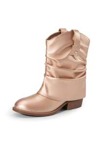 Girls Cowboy Cowgirl Boots Mid Calf Boots Western Removable Fold Over Embroidered Fashion Star-Shaped Decoration - Màu Hoa hồng đỏ - Xem 6