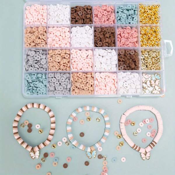 طقم صنع المجوهرات 2600 قطعة سحر فراشة وخرز طين البوليمر الباستيلي المتنوع ، أساور الصداقة DIY ، يشمل خرز فاصل ذهبي ، مع صندوق تخزين ، لصنع المجوهرات (لفة واحدة من سلك بلوري)