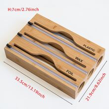 1pc Bamboo Plastic Wrap Dispenser, Kitchen Organiser, Aluminum Foil And Plastic Wrap Storage Box, Suitable For Kitchen(Khaki)