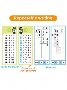可重复使用的数学游戏卡 - 加法、减法、乘法和除法学习卡，配有可擦除笔，非常适合早期学习和技能发展 - 多色 - 查看 8