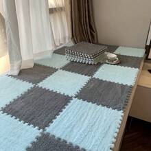 12 piezas Set de alfombras de mosaico negro y blanco súper suaves - Alfombrillas mullidas duraderas para dormitorio, sala de estar, cocina y baño - Lavables, cortables, 12x12 - Estiloso patrón geométrico