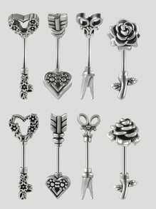 1PC Stainless Steel Skeleton Rook Piercing Arrow Feather Eyebrow Navel Ring Flower Snug Cartilage Tragus Earrings Piercing Valentines,Mom,Mother,Mother's Day,Gift - As Shown - View 1