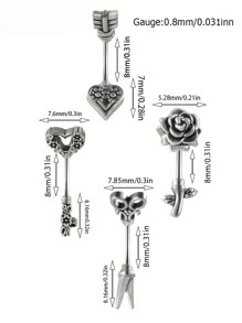1PC Stainless Steel Skeleton Rook Piercing Arrow Feather Eyebrow Navel Ring Flower Snug Cartilage Tragus Earrings Piercing Valentines,Mom,Mother,Mother's Day,Gift - As Shown - View 2