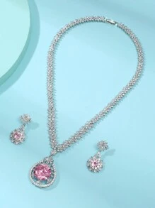 1 套/3 件优雅方晶锆石花朵项链和耳环首饰套装，适合女士，适合婚礼和正式活动情人节、妈妈、母亲、母亲节、礼物 - 花朵 - 查看 15