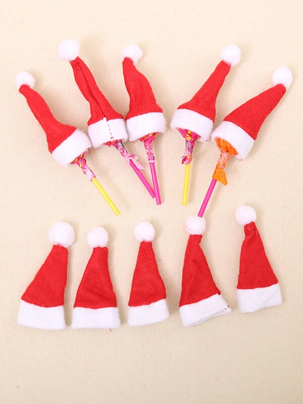 10 peças mini chapéu de Papai Noel vermelho, chapéu de doces de Natal, chapéu com tema de feriado, tampa de pote de doces, lembrancinha de festa de Natal, adereço para fotos