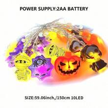 1 pièce 10/20/40 LED Guirlandes lumineuses de décoration d'Halloween - Citrouille, Fantôme, Araignée, Momie, Décoration de vacances et de maison, Décoration d'Halloween, Décoration de chambre, Décoration de jardin d'Halloween pour cadeau, Décoration de fête des fées, Décoration de festival