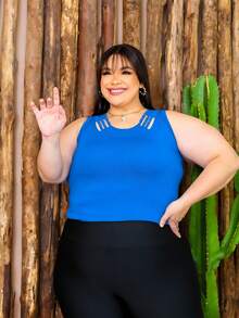 Women's Plus Size Premium Visco Lycra Tank Top Fits Up To G2 - azul real - Ver 3