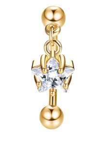 CASSIECA 1PC 车耳钉首饰车耳钉耳环男女款眉环 16G 不锈钢弧形杠铃吊坠 CZ 肚唇环软骨耳甲表面耳屏耳钉首饰 - 金色 - 查看 12