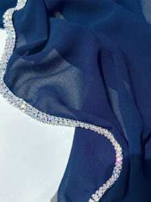 1 件装女士头巾全新纯色奢华雪纺水钻链条围巾纯色披肩真丝围巾头巾头带长袍配饰面纱服装