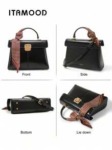 ITAMOOD 安静奢华轻便商务休闲优雅设计师风格手袋和方形勃艮第单肩包带围巾装饰，高端真皮勃艮第手袋和黑色钱包和挎包，极简主义复古纯色翻盖单肩包和腋下包和单肩手袋，可调节肩带斜挎包，斜挎手袋和奢华手袋和秋季手袋和勃艮第斜挎包，适合女性、新手和白领人士，非常适合办公室、工作、商务、通勤、户外、旅行、郊游、度假、派对，以及作为节日、生日、周年纪念日的礼物，送给最好的朋友、女朋友、爱人、妈妈、奶奶、新潮时尚的派对常客 8925，独特的 Nana 礼物，送给奶奶的最佳感恩节礼物 - 黑色 - 查看 4