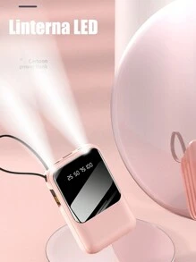 Mini Banco de energía 20000mah carga rápida incorporada con pantalla digital de 4 cables Banco de energía externo portátil - Rosa Pálido - Ver 7