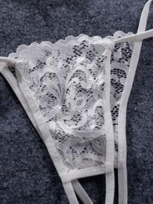 Bộ đồ lót ren rỗng gợi cảm màu đen quyến rũ dành cho quý cô - trắng - Xem 4