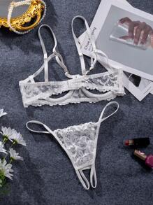 Bộ đồ lót ren rỗng gợi cảm màu đen quyến rũ dành cho quý cô - trắng - Xem 6