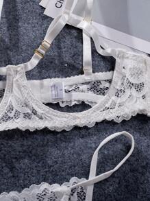 Bộ đồ lót ren rỗng gợi cảm màu đen quyến rũ dành cho quý cô - trắng - Xem 3