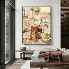 Funny Alien Do Laundry Poster Canvas Painting Laundry Day Wall Art For Washing Drying Room Home Decoration Picture  No Frame - As Pic - View 3