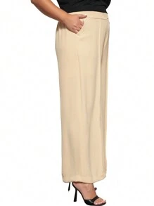 Plus Size Pantalona Pants With Button - 米色 - 查看 4