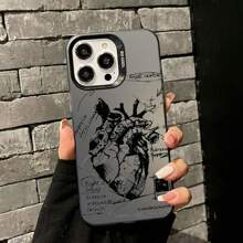 1 Pc Sketch Heart-Shaped Design Anti-Fall And Anti-Slip Phone Case, Compatible With IPhone15 Pro Max/11/12/13/14/Pro/Pro Max Series - Black - View 1