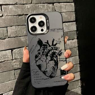 1 Pc Sketch Heart-Shaped Design Anti-Fall And Anti-Slip Phone Case, Compatible With IPhone15 Pro Max/11/12/13/14/Pro/Pro Max Series