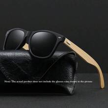 时尚竹木时尚眼镜，坚固的竹木框架，经典铆钉装饰设计，男女通用方形复古时尚眼镜，适合驾驶、钓鱼、户外活动，品牌设计师时尚眼镜，男女皆宜，旅行、街头、旅游，黑色镜框配冰蓝色镜面镜片，保护（注意：不含眼镜盒） - 1502z - 查看 2