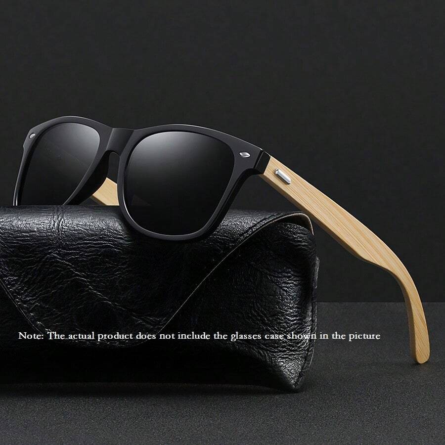 时尚竹木时尚眼镜，坚固的竹木框架，经典铆钉装饰设计，男女通用方形复古时尚眼镜，适合驾驶、钓鱼、户外活动，品牌设计师时尚眼镜，男女皆宜，旅行、街头、旅游，黑色镜框配冰蓝色镜面镜片，保护（注意：不含眼镜盒）
