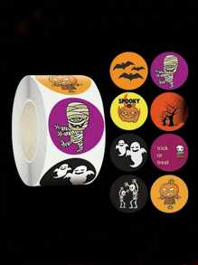 1 卷万圣节南瓜、幽灵、骷髅、蝙蝠、恐怖幽灵贴纸卷 - 自粘密封标签，用于礼品包装、恐怖主题派对装饰和创意工艺品，易于剥离，圣诞节 - styleA - 查看 4