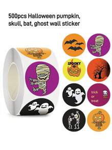 1 卷万圣节南瓜、幽灵、骷髅、蝙蝠、恐怖幽灵贴纸卷 - 自粘密封标签，用于礼品包装、恐怖主题派对装饰和创意工艺品，易于剥离，圣诞节 - styleA - 查看 1