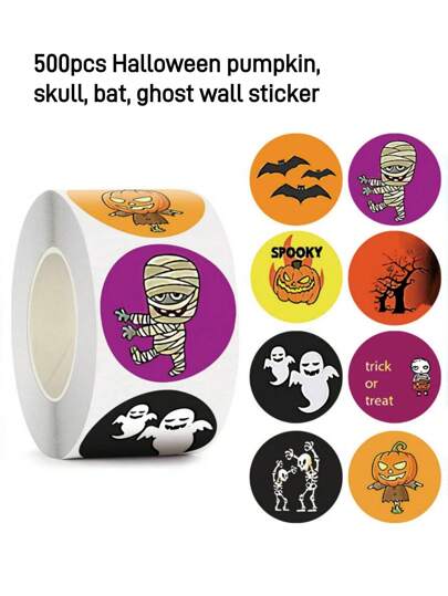 1 卷万圣节南瓜、幽灵、骷髅、蝙蝠、恐怖幽灵贴纸卷 - 自粘密封标签，用于礼品包装、恐怖主题派对装饰和创意工艺品，易于剥离，圣诞节