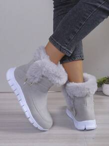 Stiefel mit dicker Sohle und kurzem Schaft für den Winter, gebaut für Camping, flache Plattform, kurzschaftig, winterlich warm mit Fellfutter, Damenschuhe