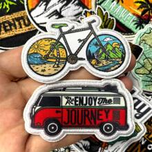 13pcs Mountain Landscape Embroidery Patches, Outdoor Element Travel Theme Iron-On Decals For DIY Backpack, Jacket, Hat, Jeans, Shoes Decoration