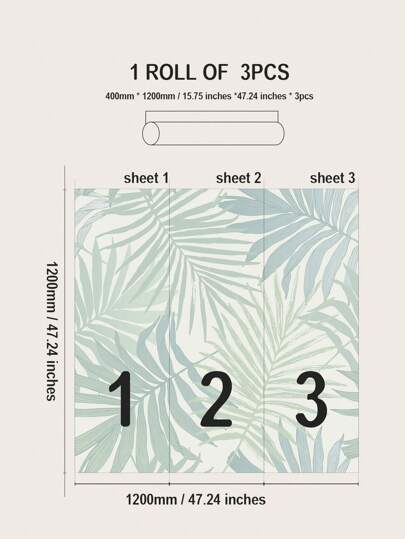 SUPSTICKER Tropical Needle Leaf Water Pattern Thickened Moisture Proof Self Adhesive Waterproof Home Wand Sticker Bedroom Living Room Bathroom, 1set Of *47.24x15.75inches, Renovation Stickers Peel Panels, Paper, Wallpapers, ation Items Refresh Your Home, Rama Birthday Graduation view 8
