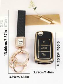 3 piezas/set Funda de llave de coche suave de TPU + Llavero con strass + Destornillador apto para Bora, Santana, Golf, Lavida, Touran, Tiguan, Passat - Multicolor - Ver 5