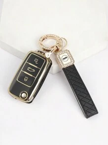 3 piezas/set Funda de llave de coche suave de TPU + Llavero con strass + Destornillador apto para Bora, Santana, Golf, Lavida, Touran, Tiguan, Passat - Multicolor - Ver 6