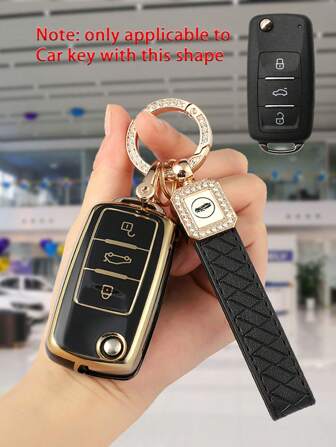 3pcs/Set TPU Soft Car Key Case + Rhinestone Keychain + Screwdriver Fit For  Bora, Santana, Golf, Lavida, Touran, Tiguan, Passat