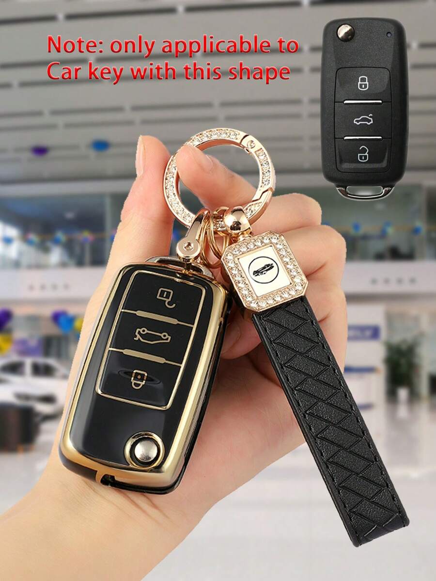3 piezas/set Funda de llave de coche suave de TPU + Llavero con strass + Destornillador apto para Bora, Santana, Golf, Lavida, Touran, Tiguan, Passat