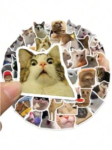 1pc随机颜色50张可爱小猫贴纸，个性创意，小清新，手拿，吉他，笔记本，手机，DIY防水装饰贴/部分配件，颜色，文字，图案，形状随机 - 彩色 - 查看 5